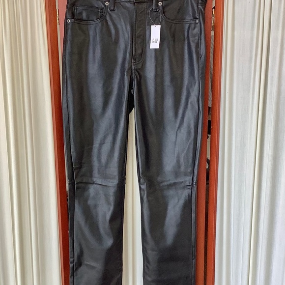 NWT GAP Womens Black Faux Leather Pants High-Rise Vintage Slim Size 29 - Picture 1 of 8